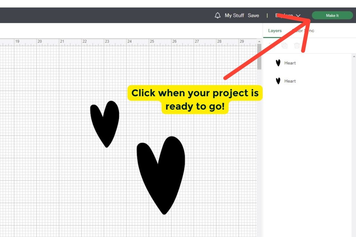 Image of two hearts showing you how to create your project. 