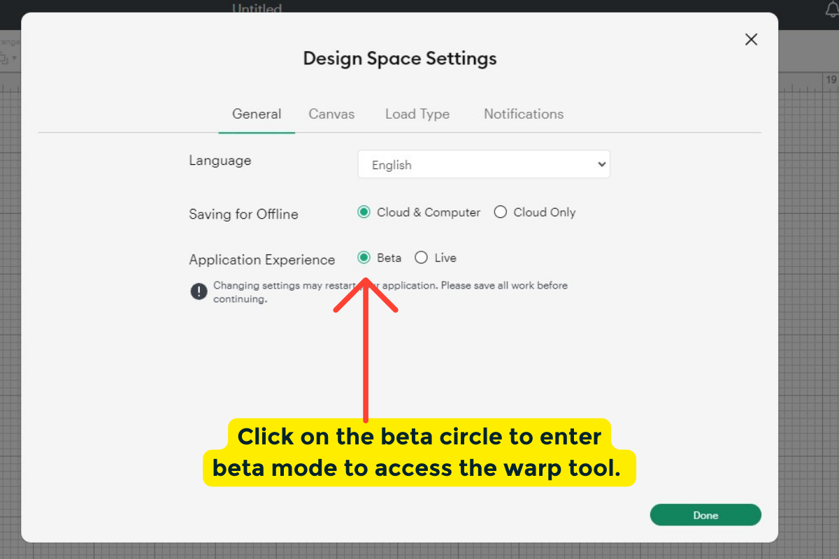How to enter Beta mode in Cricut design space.