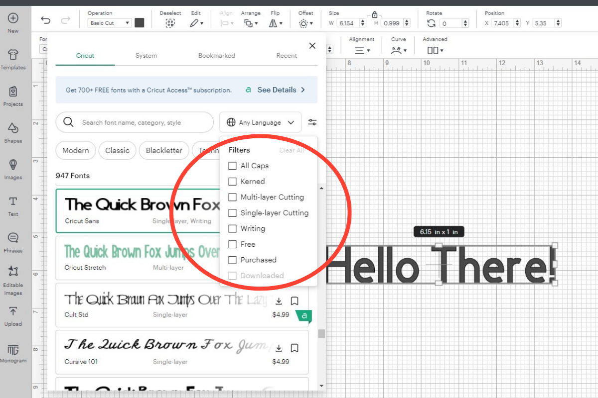 More filters for text in Cricut.