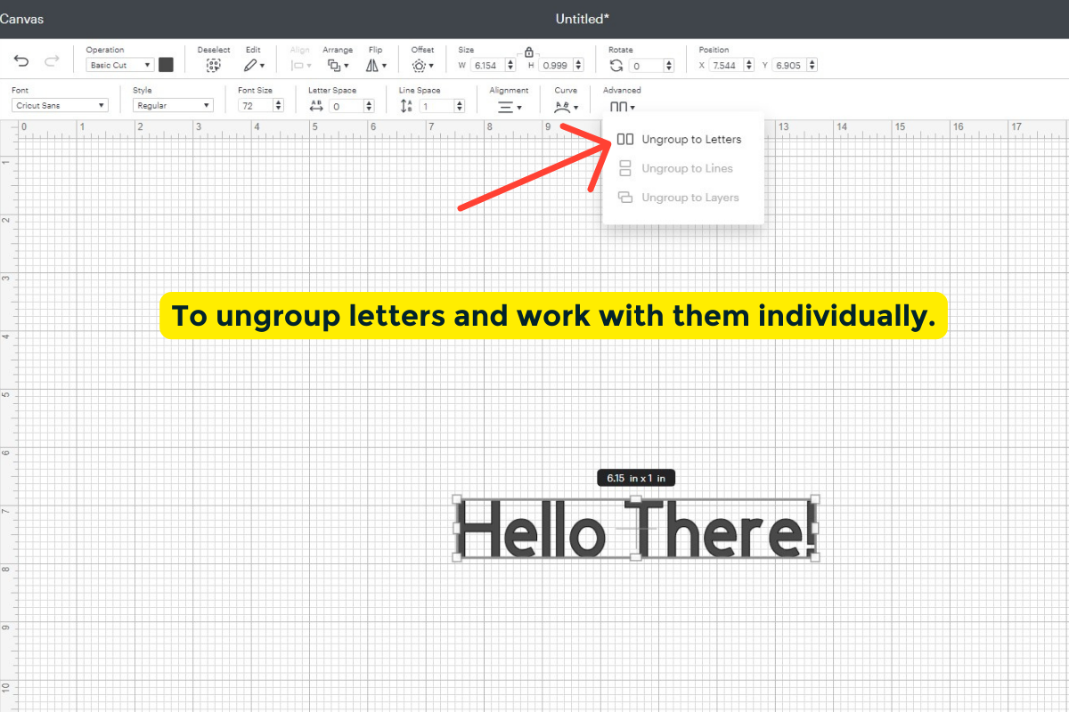 How to ungroup letters to work on them individually. 