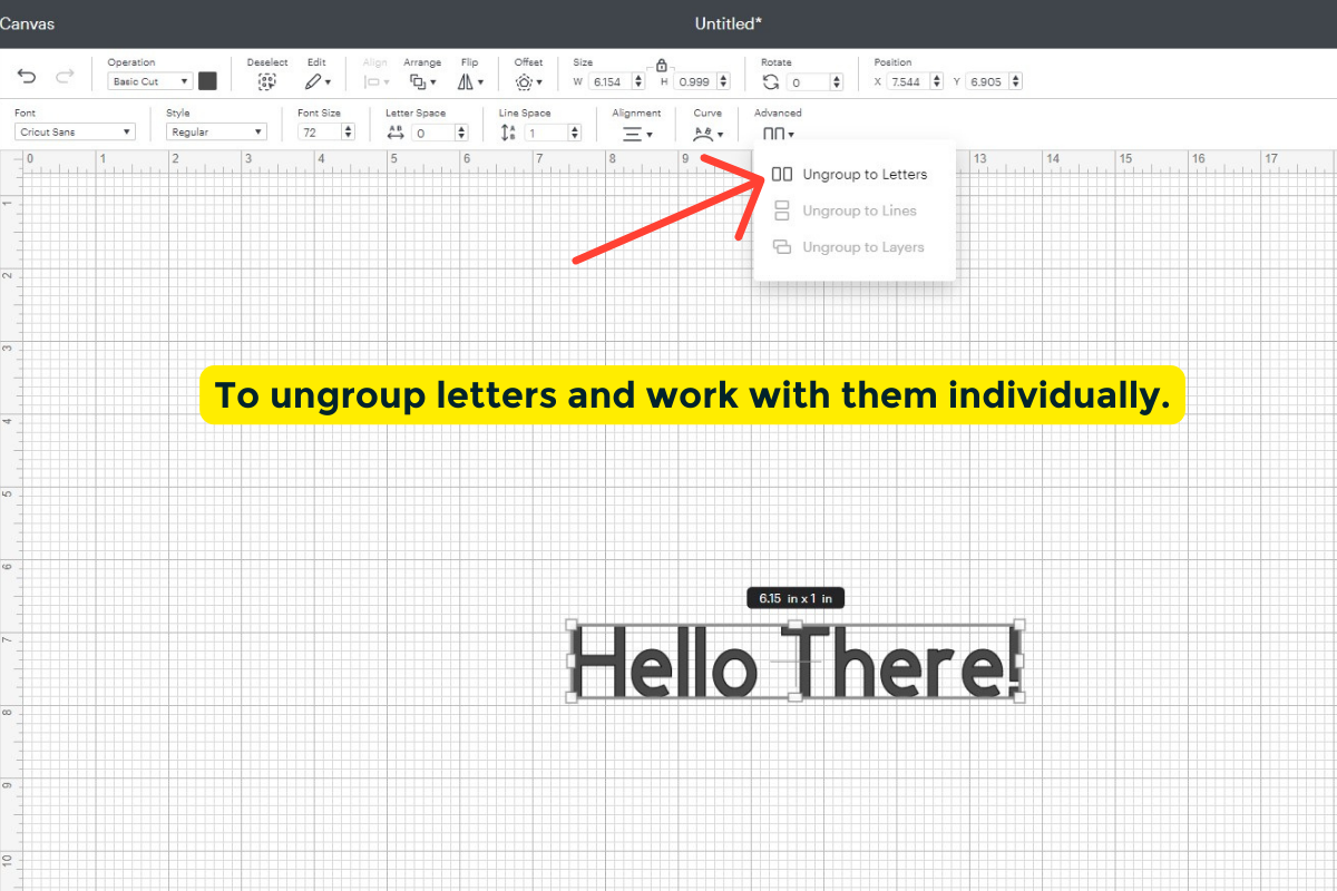 How to ungroup letters to work on them individually.