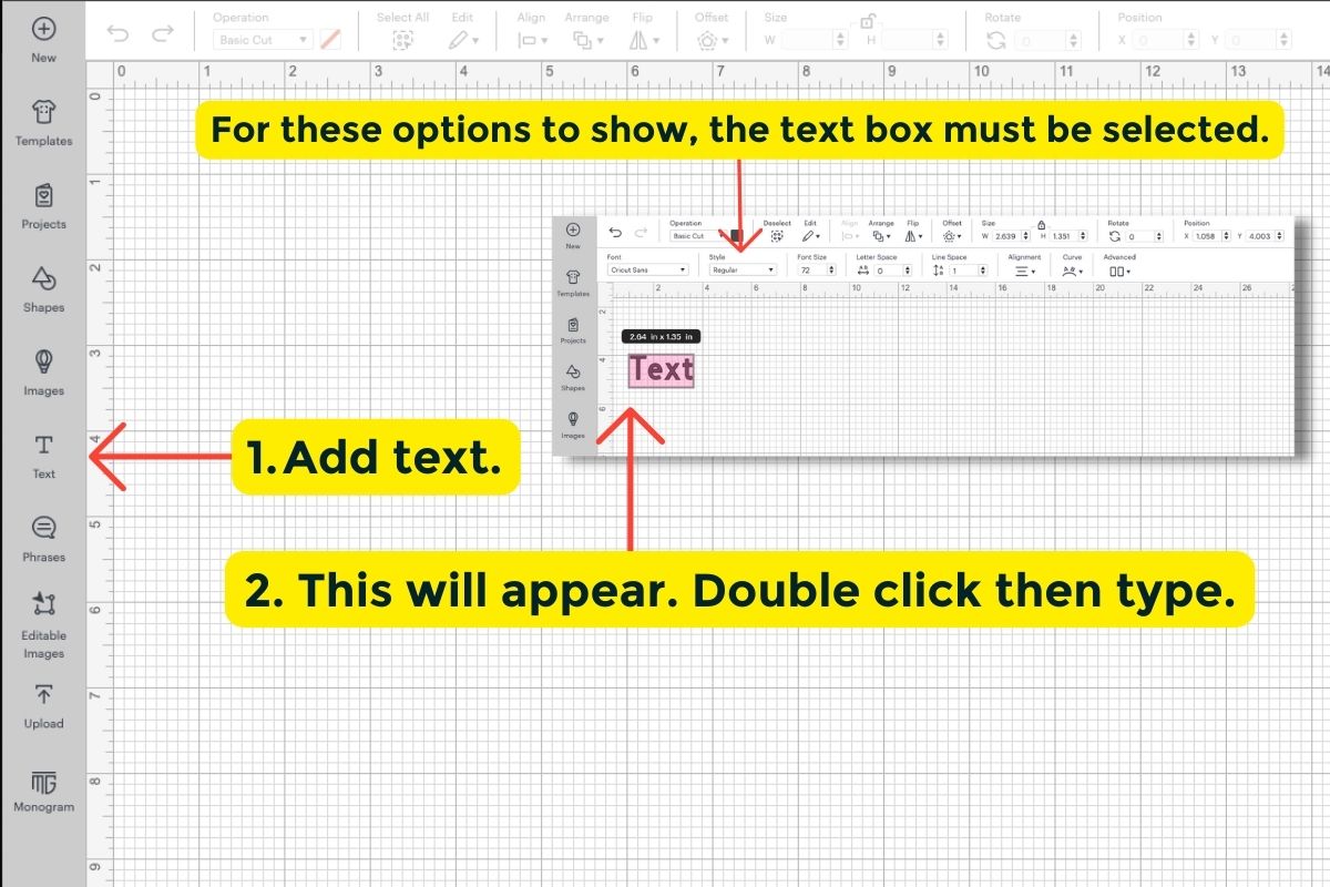 How to add text to a Cricut project.