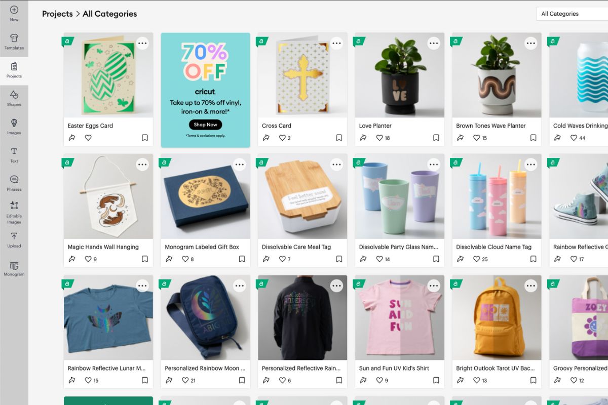 Examples of ready made projects in Cricut.