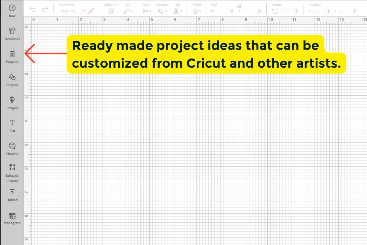 An arrow pointing to the projects folder telling you where ready made project ideas can be found. 