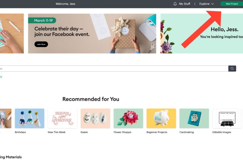 Cricut home page.