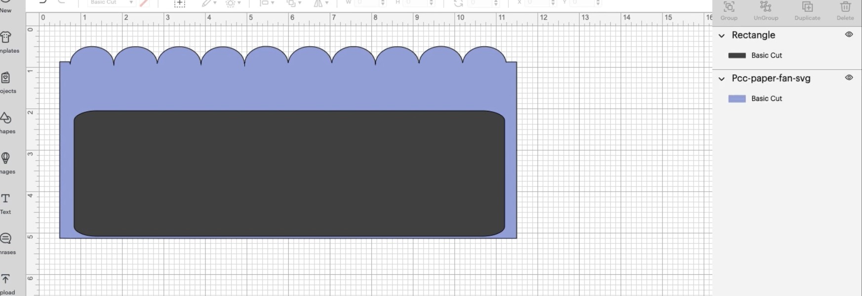 Fan template with rectangle layered on top. 
