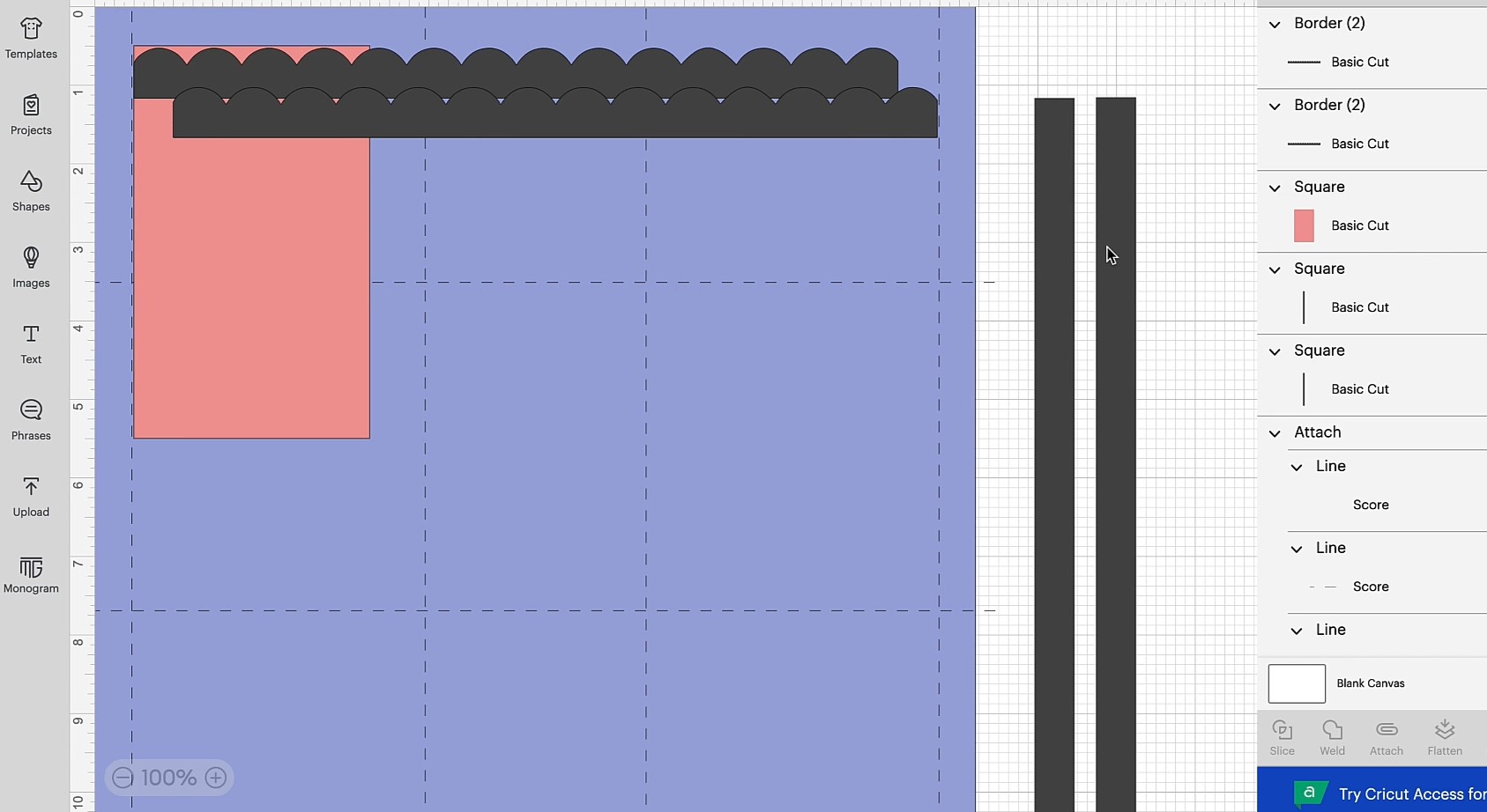 Rectangles and scallops added to design space.