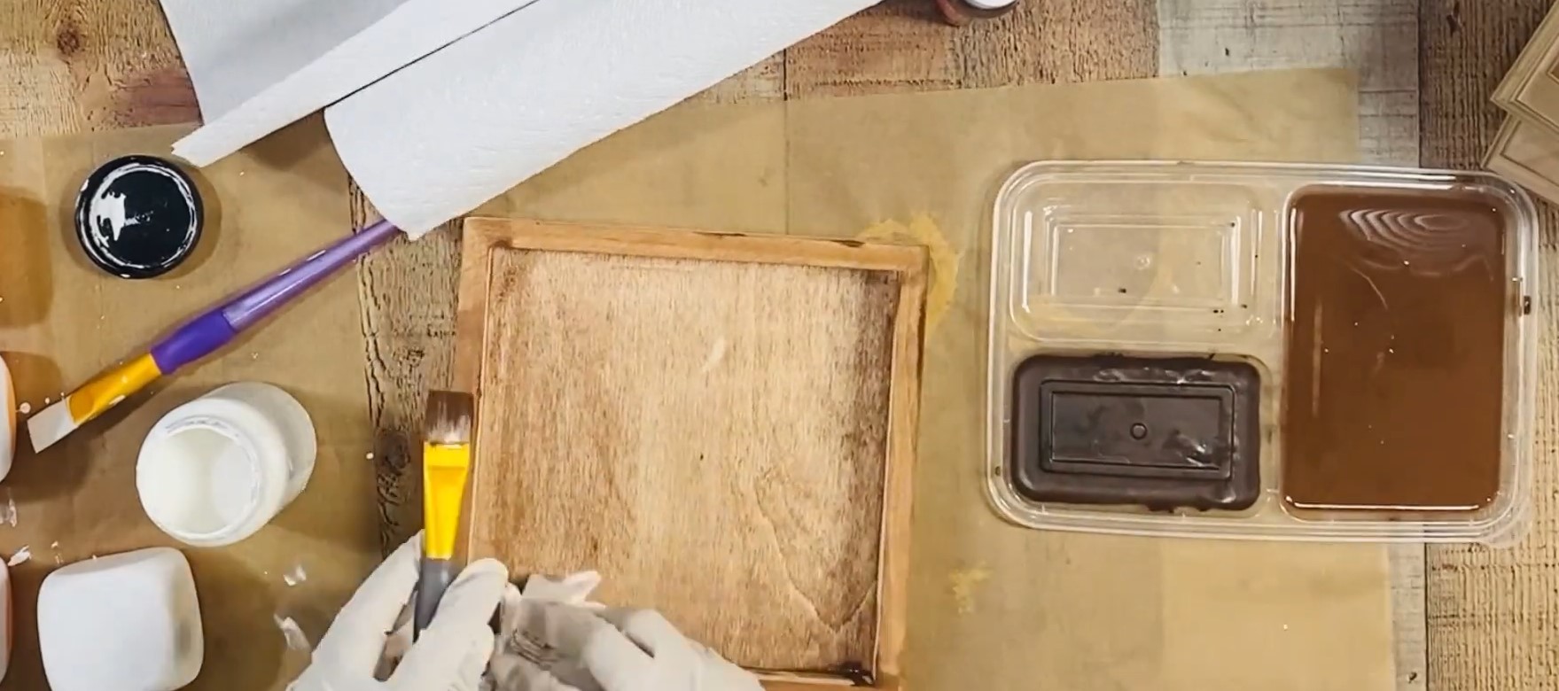 Brown stain added to wooden frame.